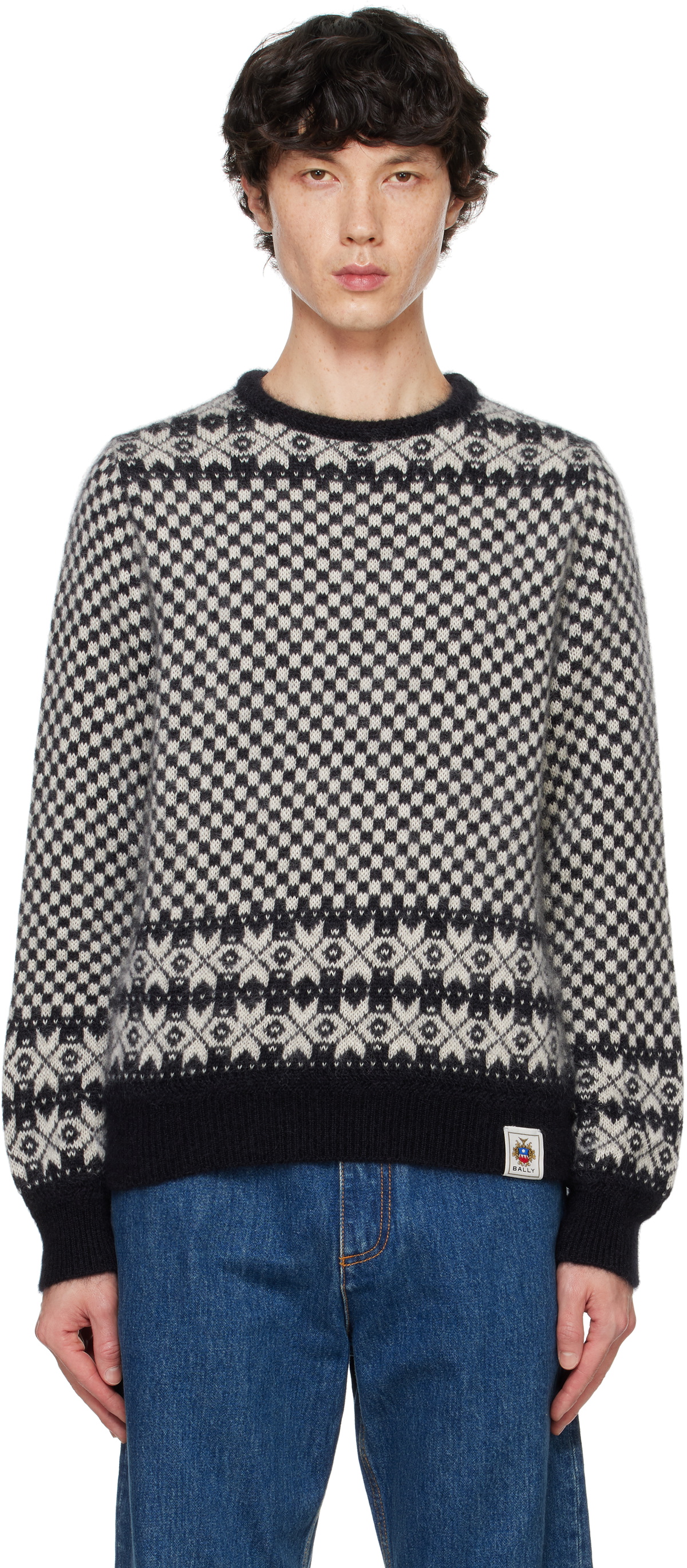 Bally Black & White Mohair & Silk Sweater