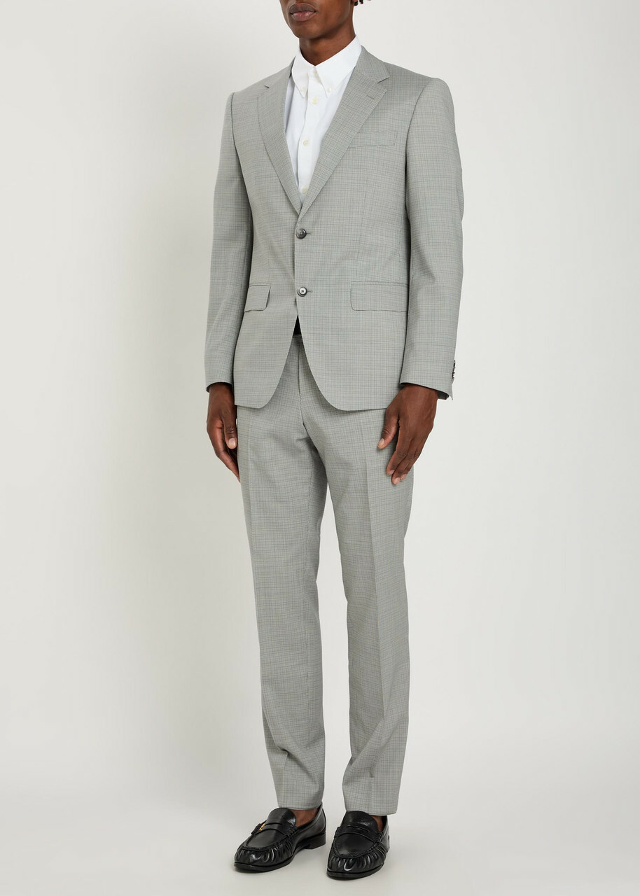 Boss Houndstooth Stretch-wool Suit Grey