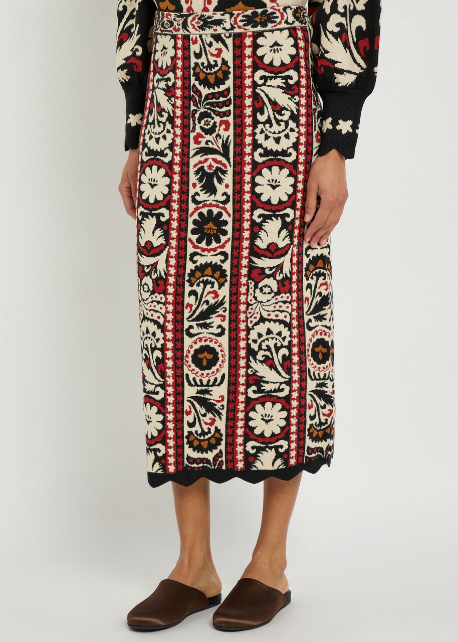 Farm Rio Jacquard Knit Midi Skirt Multicoloured