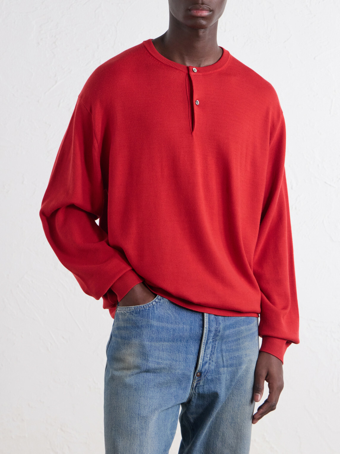 A.PRESSE - Wool Henley Sweater - Red