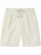 Brunello Cucinelli - Wide-Leg Pleated Linen and Cotton-Blend Drawstring Shorts - Neutrals