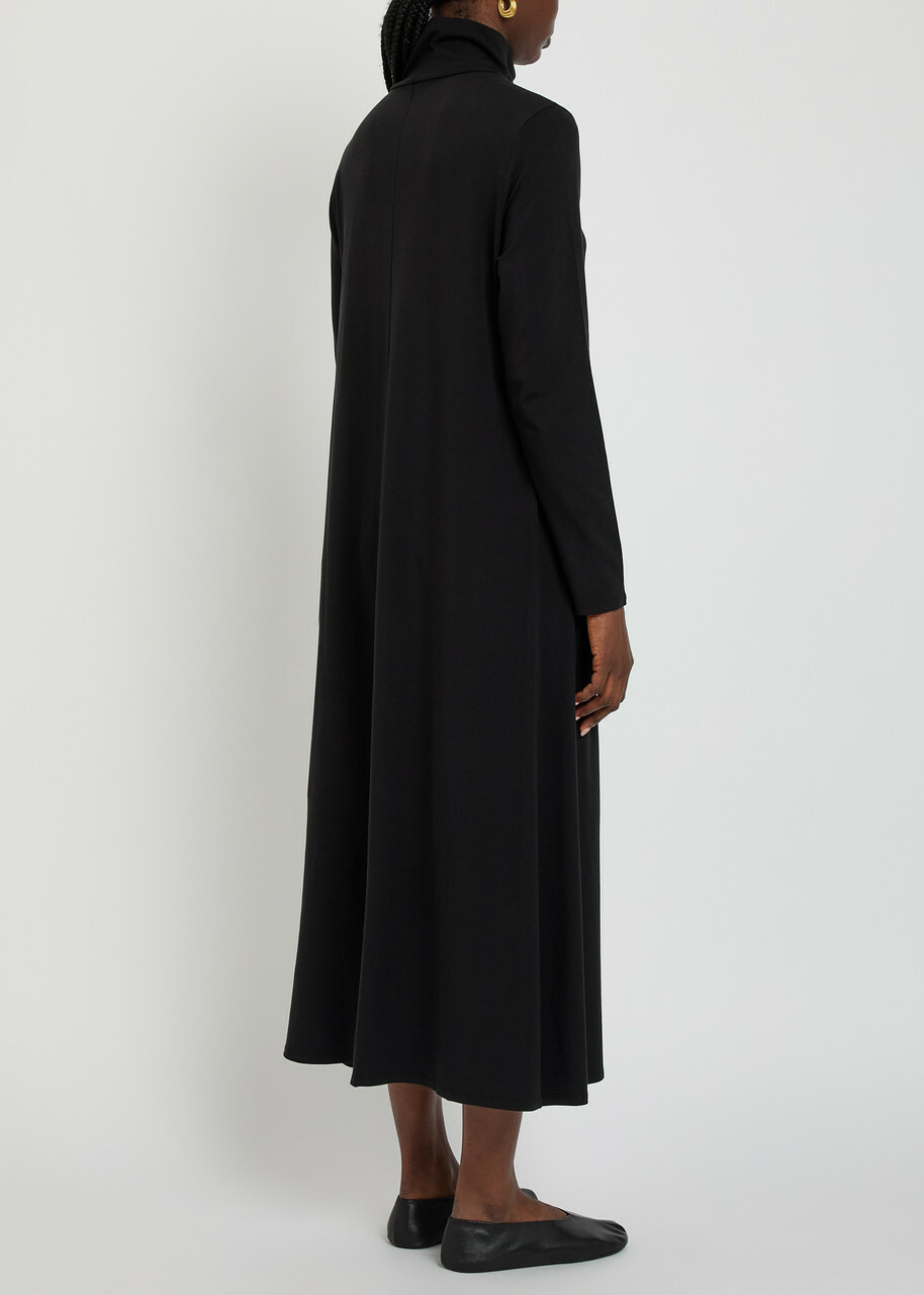 Eileen Fisher Turtle-neck Jersey Midi Dress Black