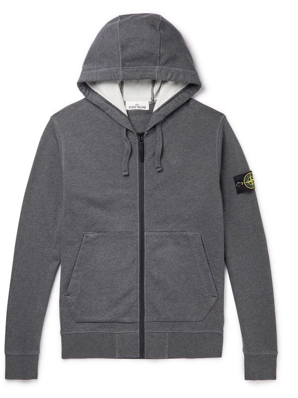 Photo: Stone Island - Logo-Appliquéd Cotton-Jersey Zip-Up Hoodie - Gray