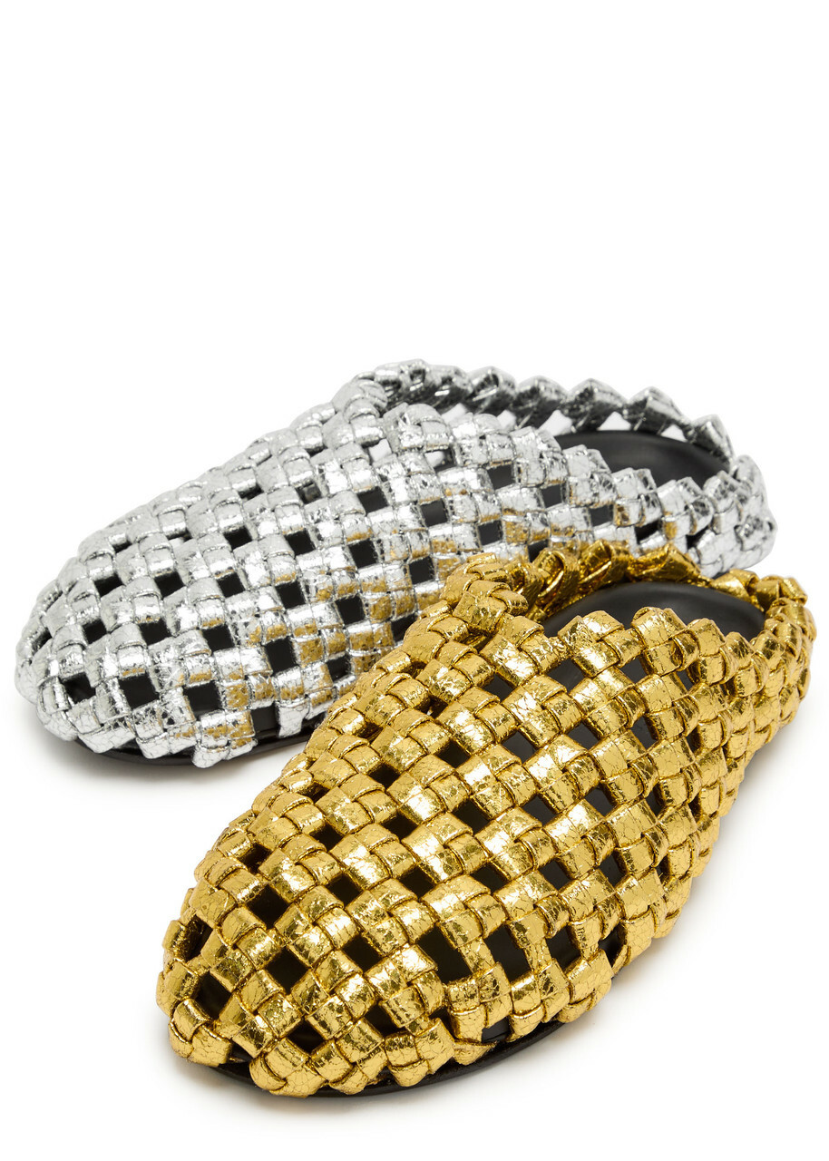A.W.A.K.E Mode Mismatched Metallic Leather Mules Gold