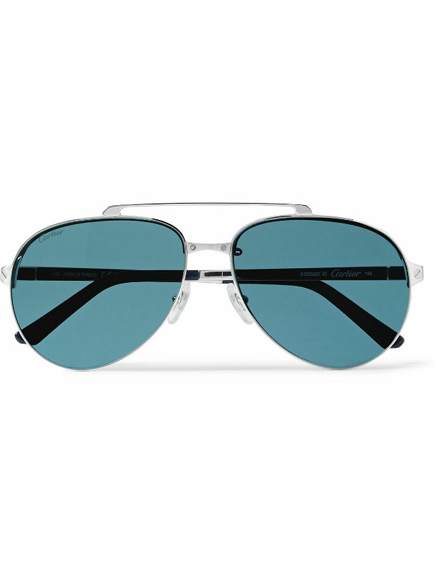 Photo: Cartier Eyewear - Santos Evolution Aviator-Style Silver-Tone Sunglasses
