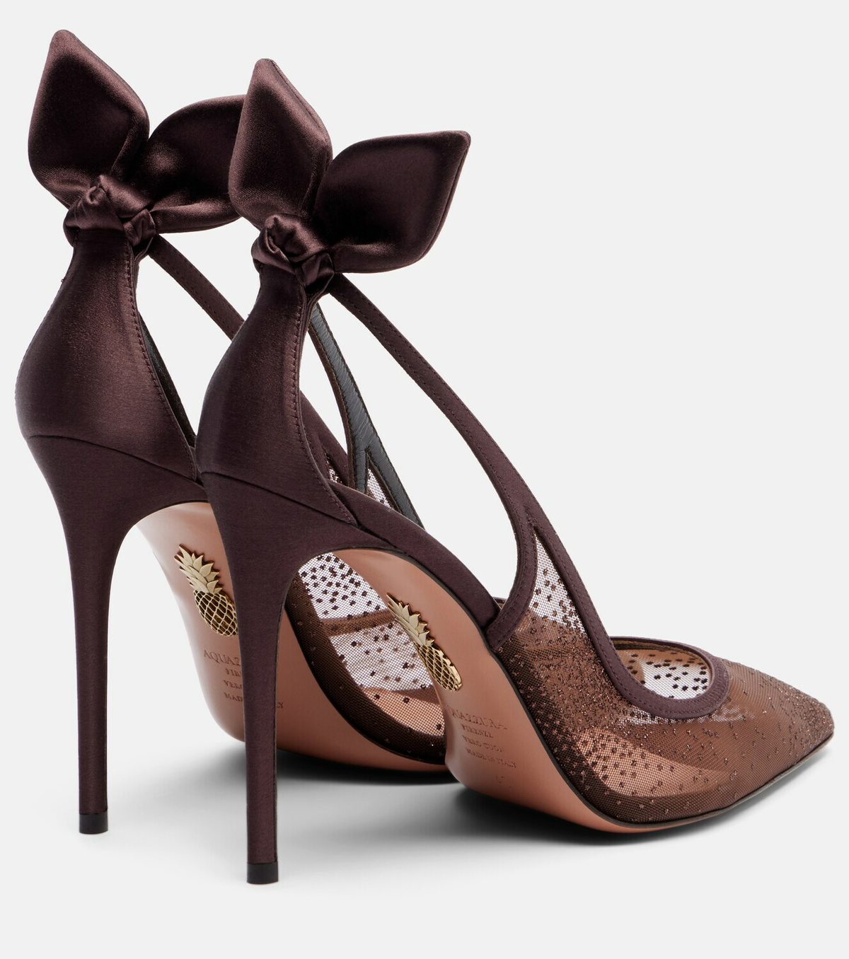 Aquazzura Bow Tie 105 embellished mesh slingback pumps