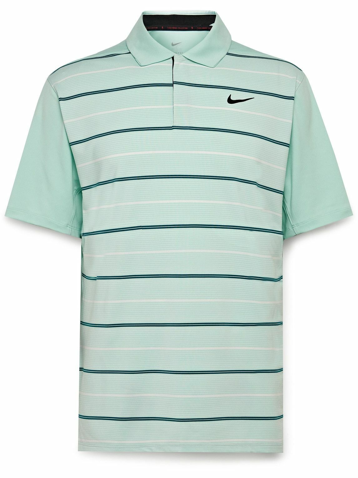 Nike Golf - Tiger Woods Logo-Print Striped Dri-FIT Golf Shirt - Green ...