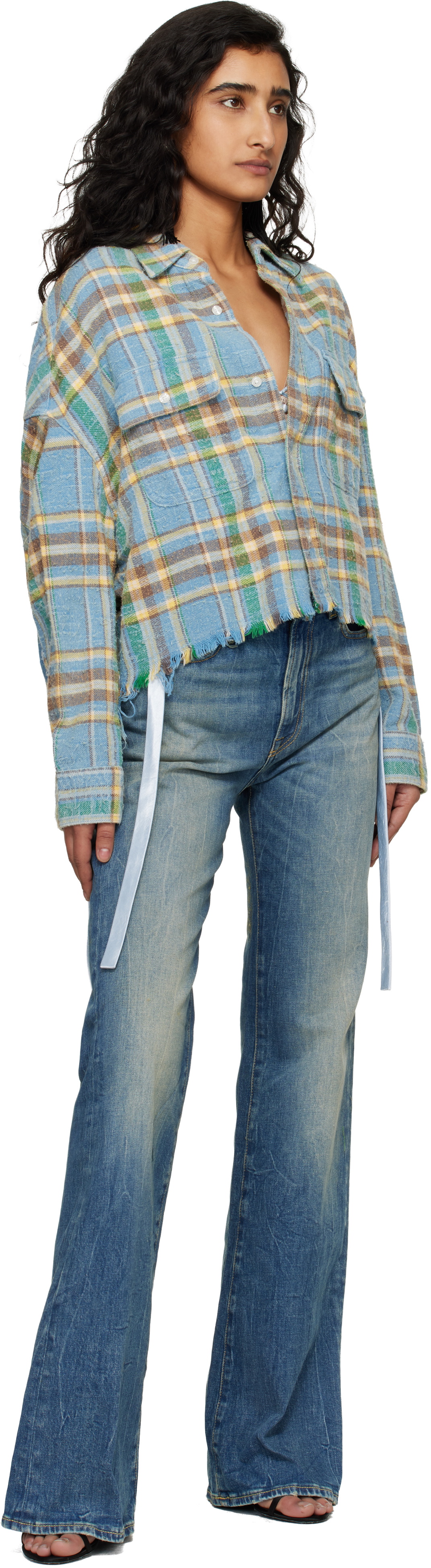 R13 Blue Cropped Work Shirt