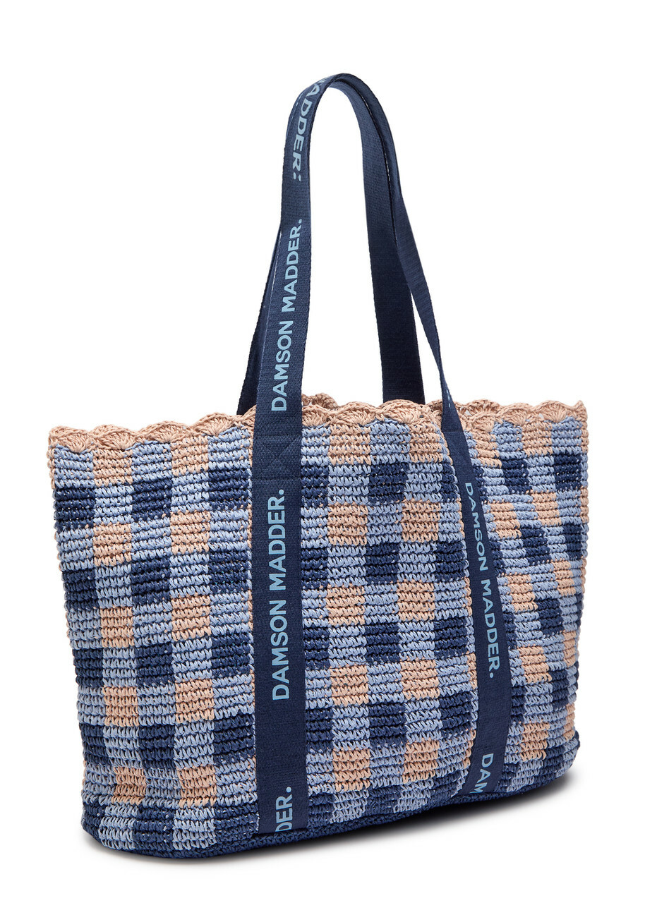 Damson Madder Checked Raffia Tote bag - Navy - One Size