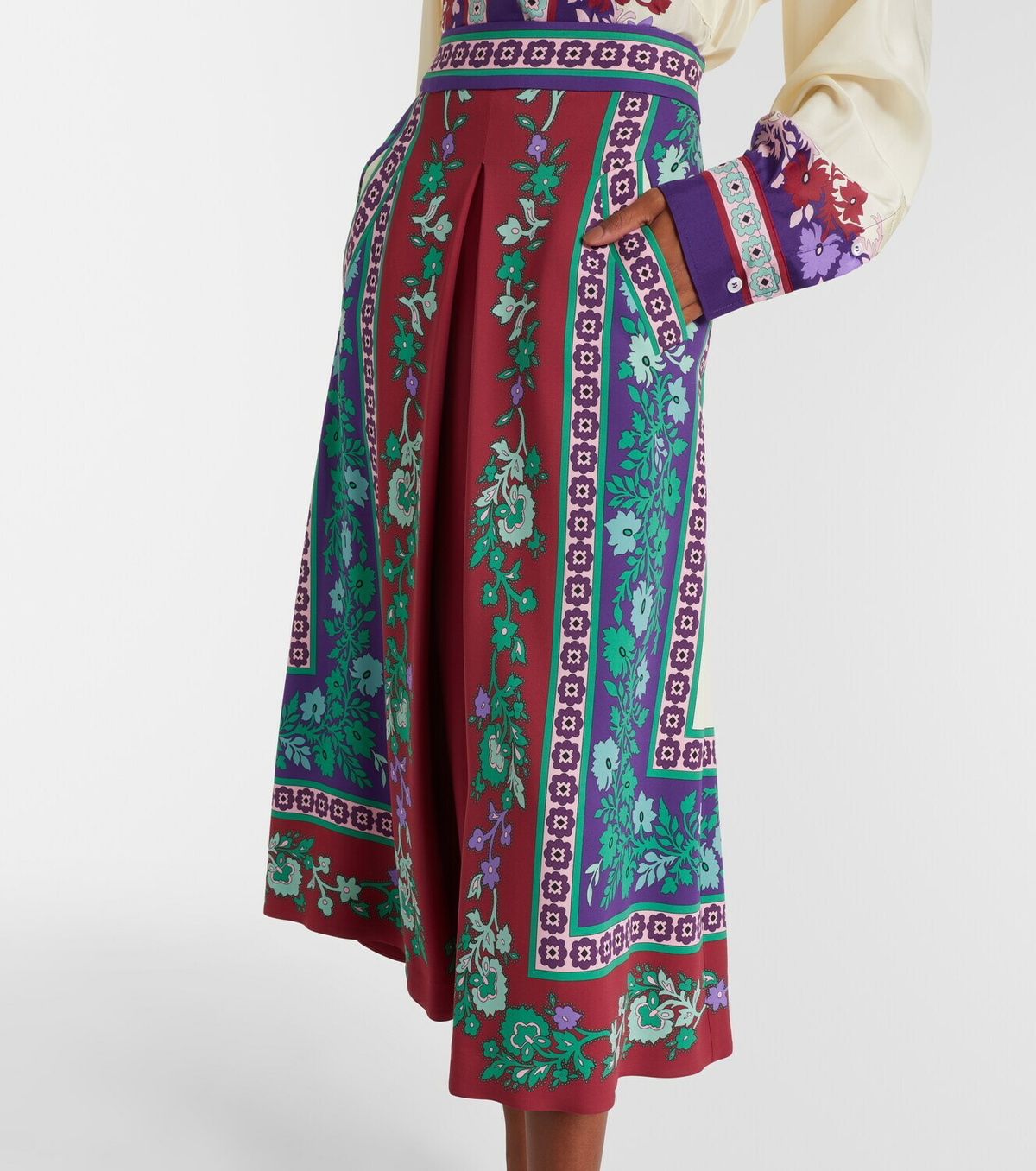 La DoubleJ Santa Monica printed satin midi skirt