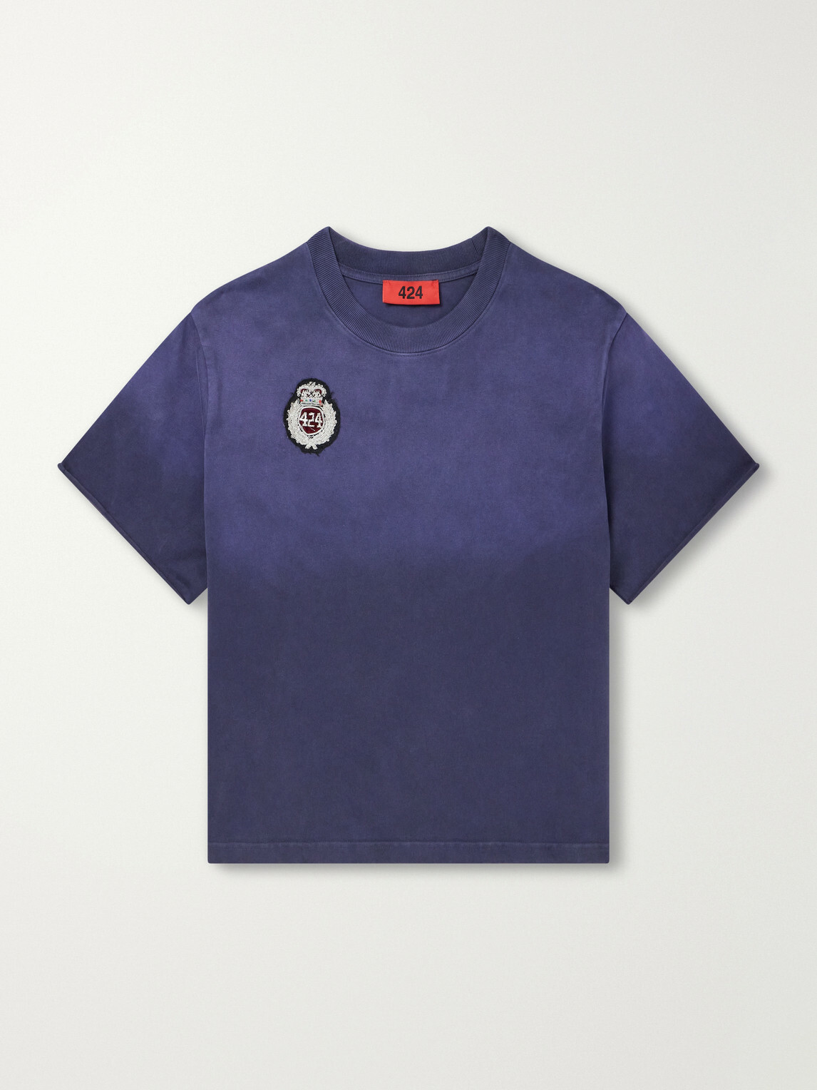 424 - Distressed Logo-Appliquéd Cotton-Jersey T-Shirt - Blue