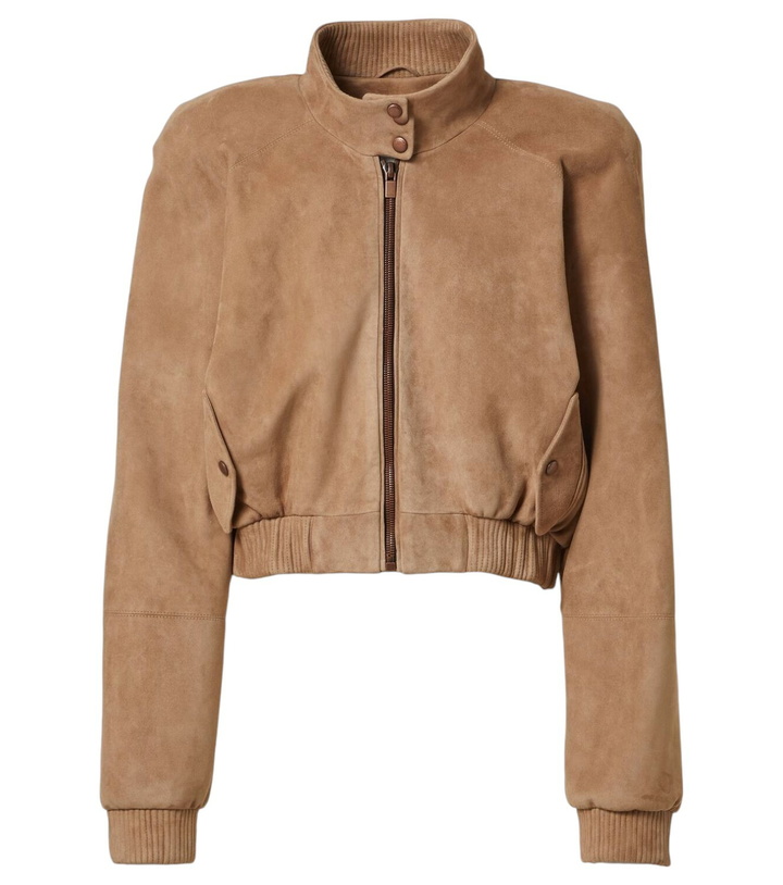 Photo: Magda Butrym Cropped suede bomber jacket