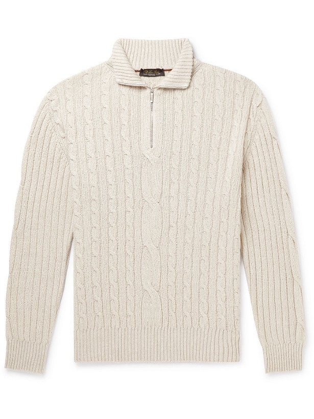 Photo: Loro Piana - Cable-Knit Baby Cashmere and Linen-Blend Half-Zip Sweater - Neutrals