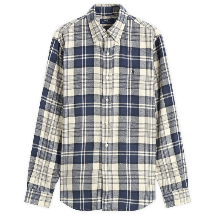 Photo: Polo Ralph Lauren Men's Button Down Check Shirt in Off White/Navy