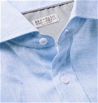 Brunello Cucinelli - Slim-Fit Cutaway-Collar Mélange Linen Shirt - Light blue