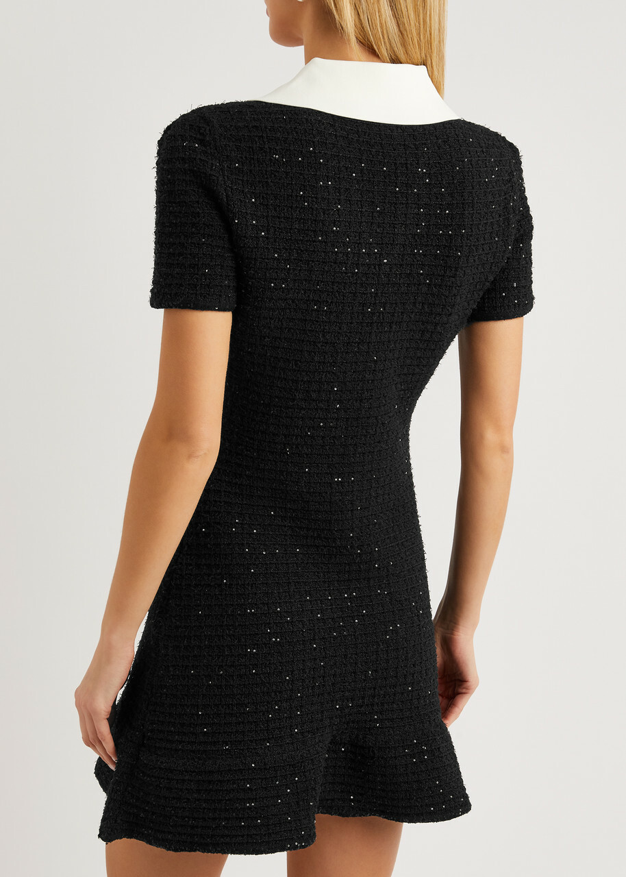 Self-portrait Sequin-embellished Waffle-knit Mini Dress
