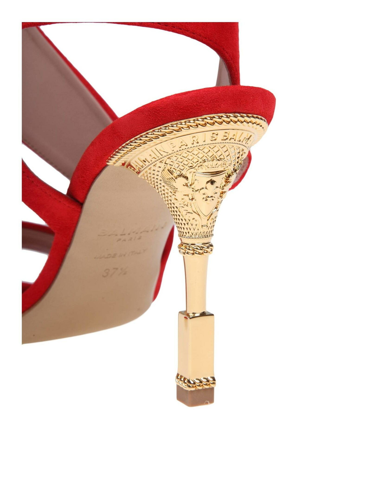 BALMAIN 25S LIPS SANDALS 10 IN CRIMSON RED SUEDE