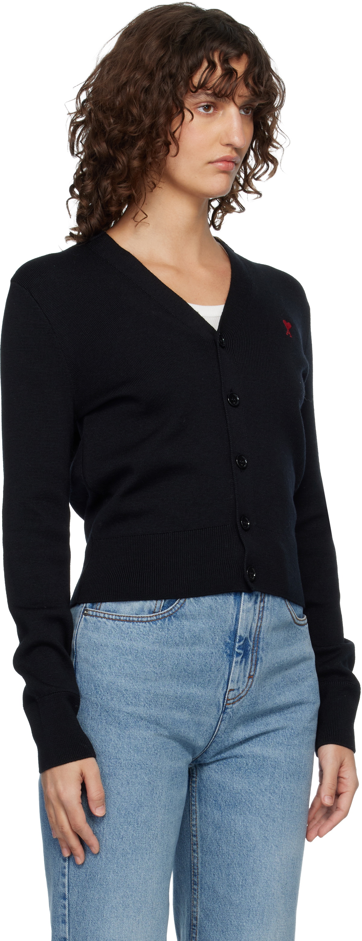 AMI Paris Black Wool Ami de Coeur Cardigan