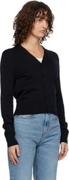 AMI Paris Black Wool Ami de Coeur Cardigan