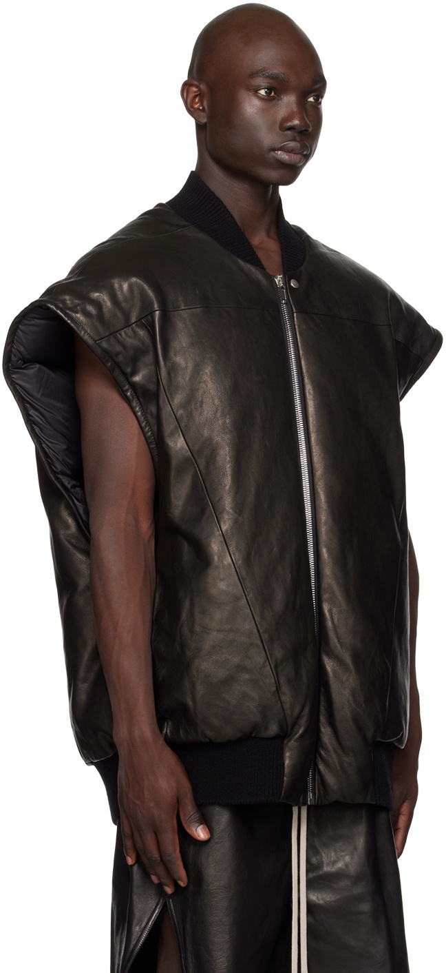 Rick Owens Black Jumbo Flight Down Leather Vest Rick Owens