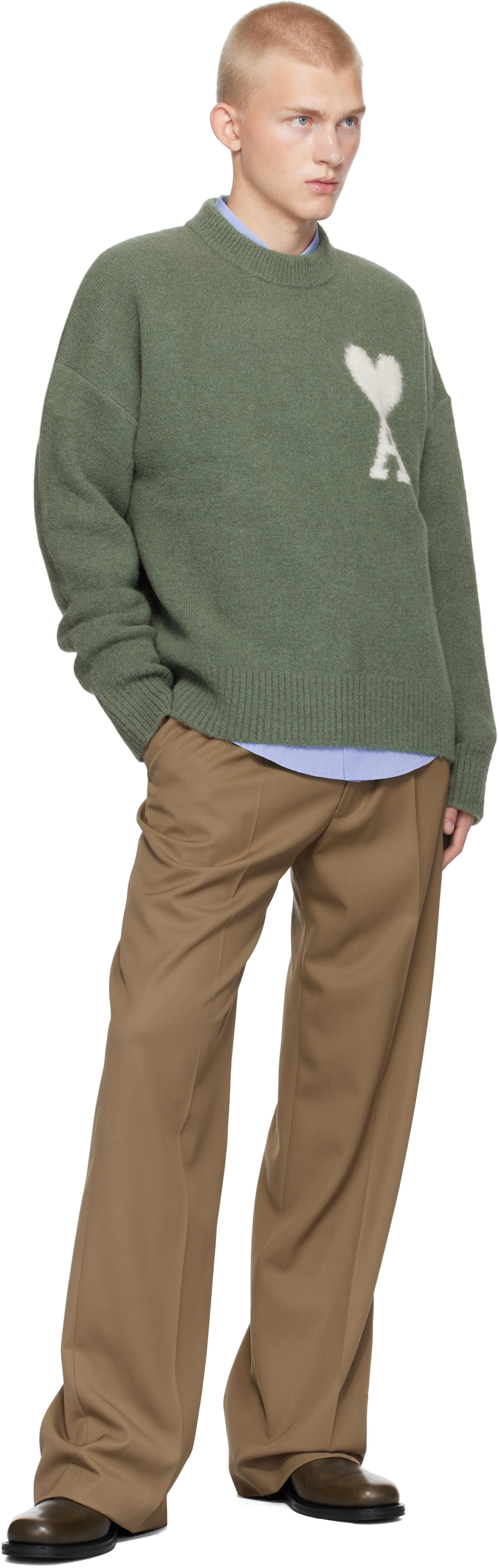 Ami Paris Green AMI DE COEUR Crew Neck Sweater