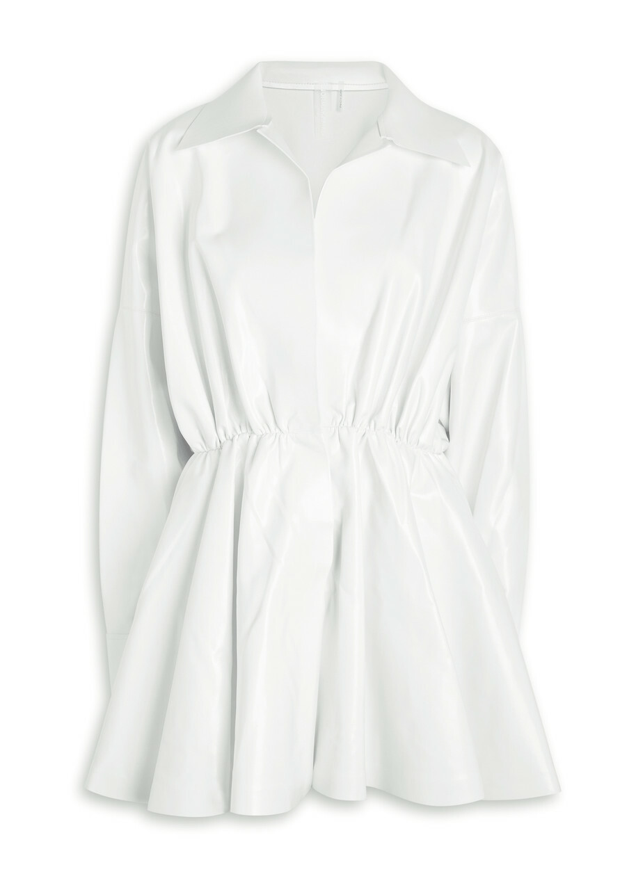 Norma Kamali Faux Patent Leather Mini Shirt Dress White