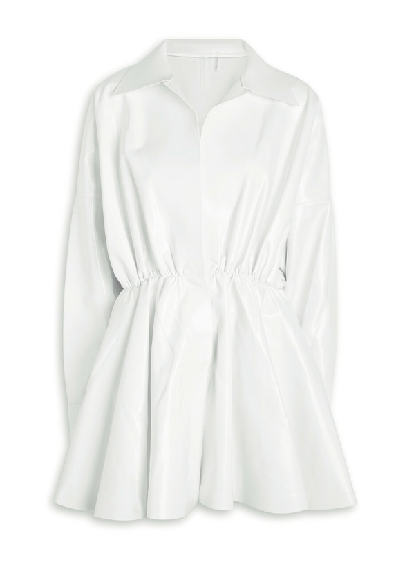 Photo: Norma Kamali Faux Patent Leather Mini Shirt Dress White