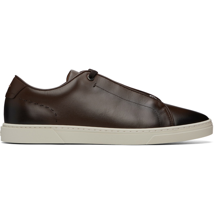 Photo: BOSS Brown Gary Brushed Leather Sneakers