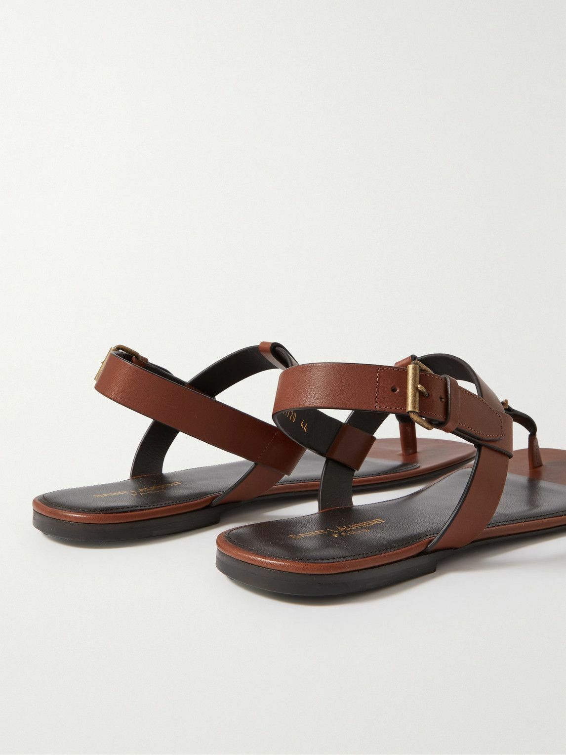 SAINT LAURENT - Cassandre Logo-Embellished Leather Sandals
