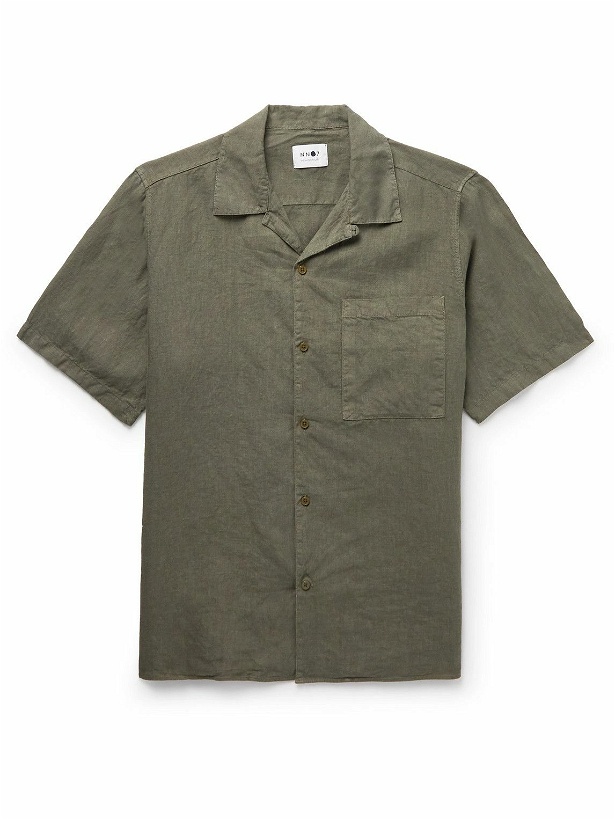 Photo: NN07 - Julio 5029 Convertible-Collar Linen Shirt - Green