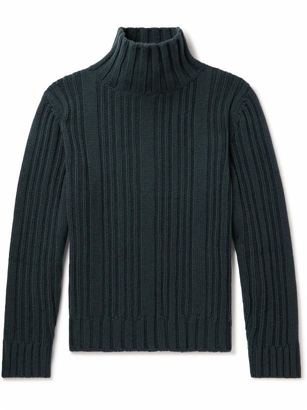 Photo: Loro Piana - Ribbed Baby Cashmere Rollneck Sweater - Blue