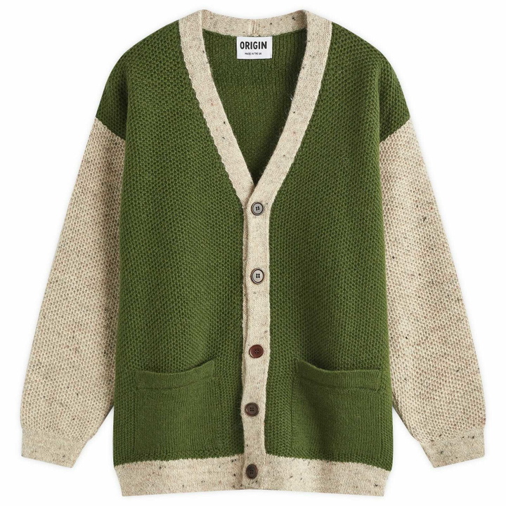 Photo: Country Of Origin Men's Regent Panel Knit Cardigan in Forest