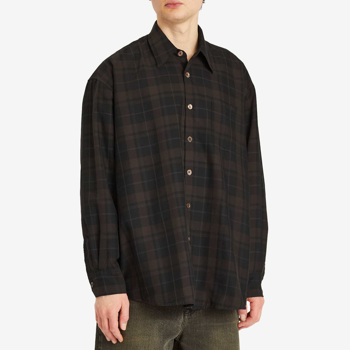 DOUBLE BORROWED SHIRT / BLACK FAUX LUMBERJACK CHECK [20%OFF]