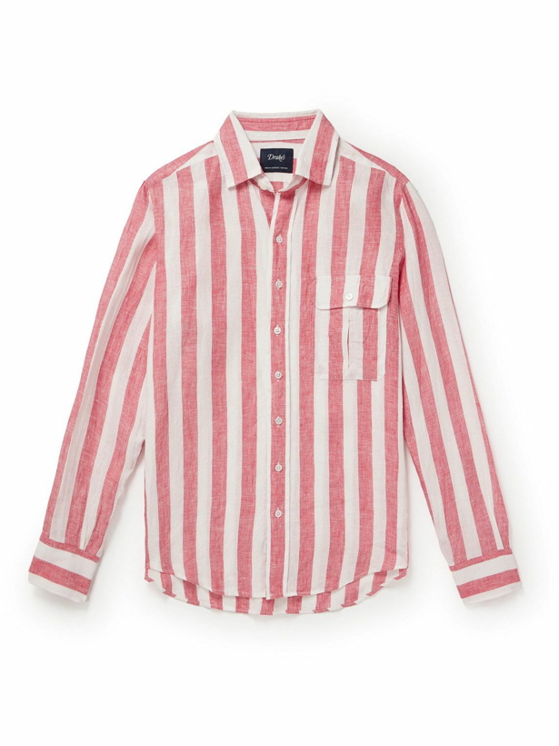 Photo: Drake's - Striped Linen Shirt - Red