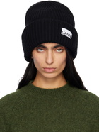 GANNI Black Oversized Wool Rib Knit Beanie