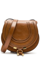 Chloe - Women's Brown Marcie Small Glossed Leather Saddle Bag - Ring Fastening & Adjustable Shoulder Strap - One Size
