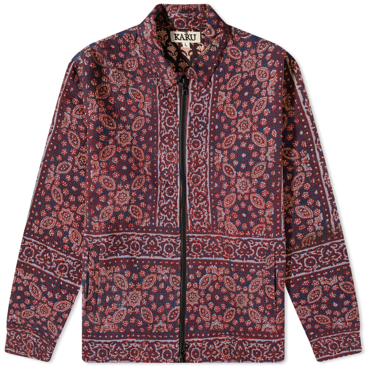 Karu Research Men's Vintage Kantha Work Jacket in Indigo/Red/Gold Karu ...