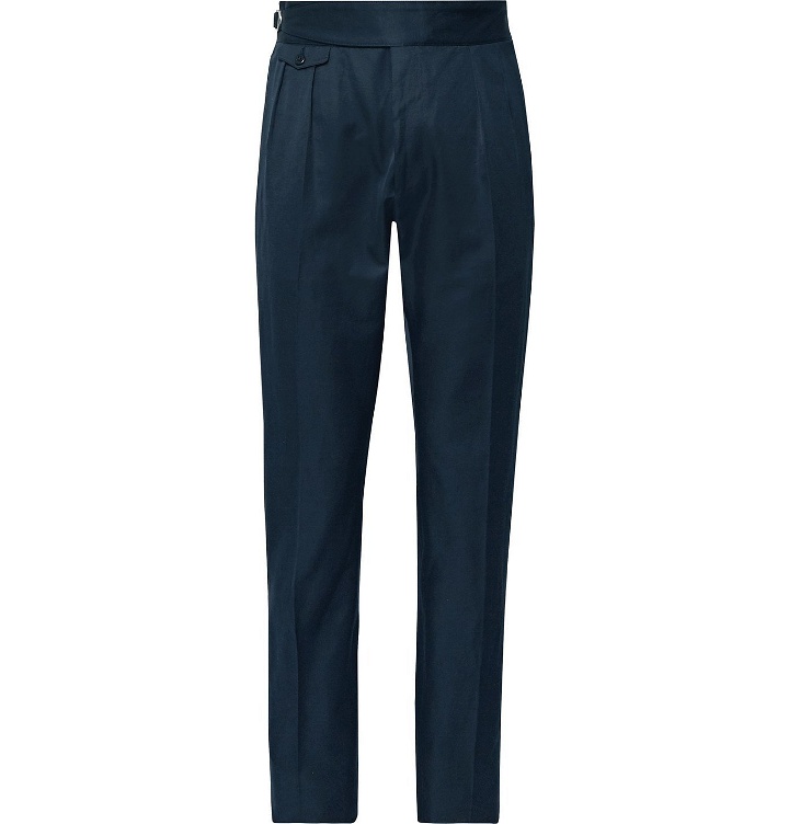Photo: Zanella - Normon Tapered Pleated Cotton and Linen-Blend Trousers - Blue