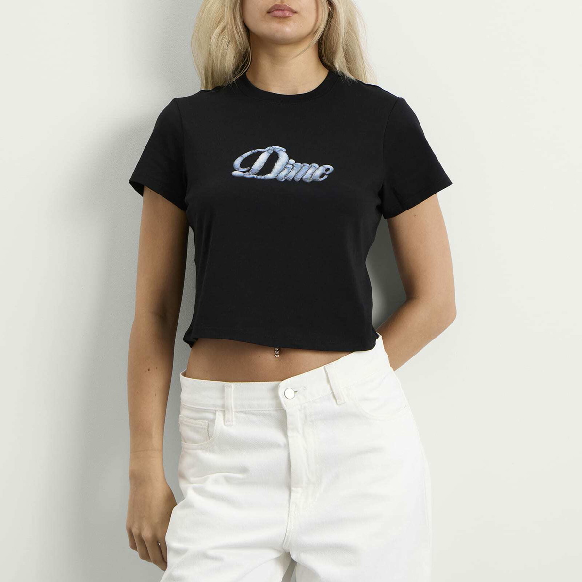 Dime Women's Cursive Denim T-Shirt in Black