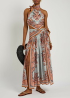 Zimmermann Aster Scarf Printed Silk Midi Skirt Blue