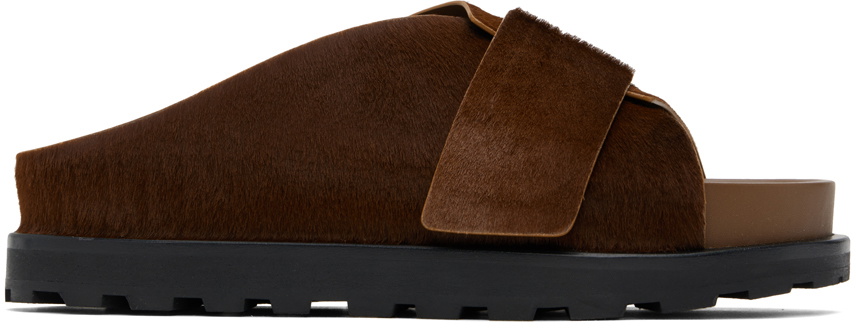 Jil Sander Brown Slip On Slides