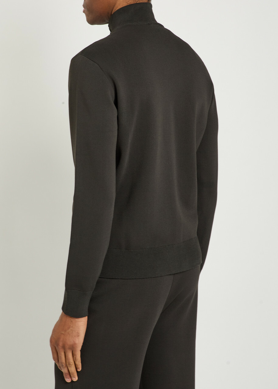 Emporio Armani Logo-embroidered Fine-knit Jumper Dark Grey
