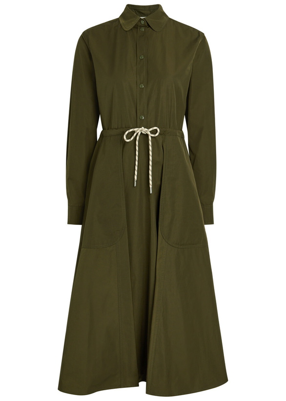 Photo: Moncler Drawstring Poplin Midi Shirt Dress Dark Green