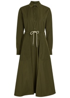 Moncler Drawstring Poplin Midi Shirt Dress Dark Green