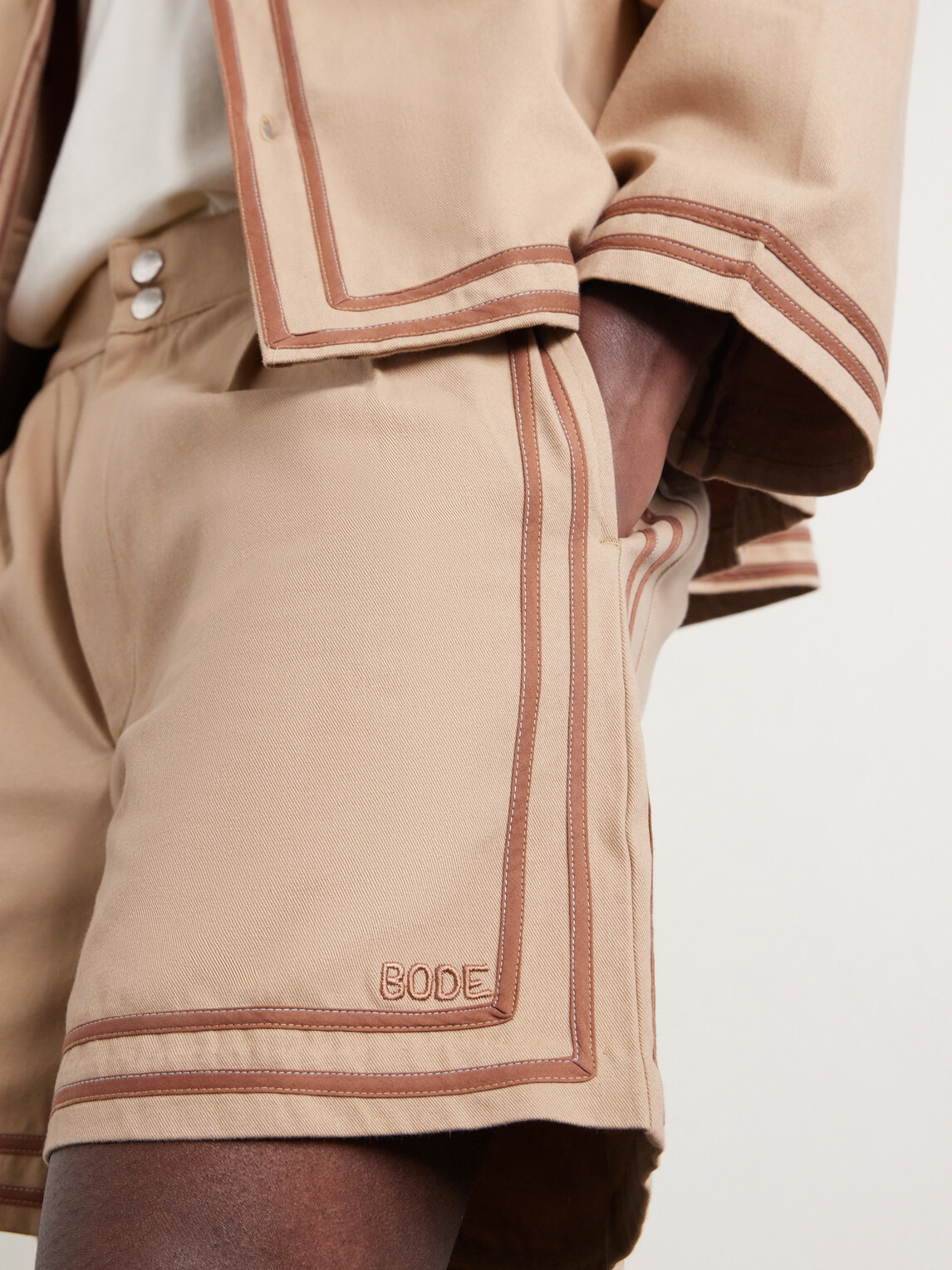 BODE - Straight-Leg Pleated Cotton-Twill Shorts - Neutrals