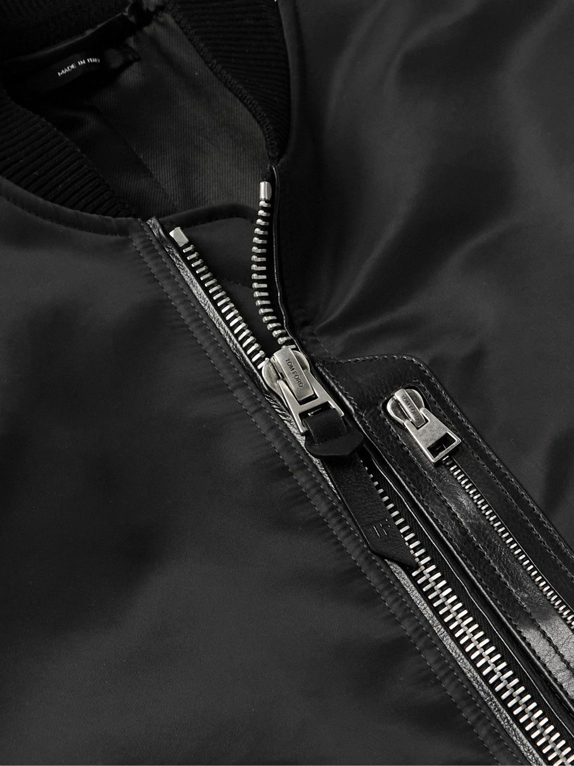 TOM FORD - Leather-Trimmed Shell Bomber Jacket - Black TOM FORD TOM FORD - Leather-Trimmed Shell Bomber Jacket - Black TOM FORD