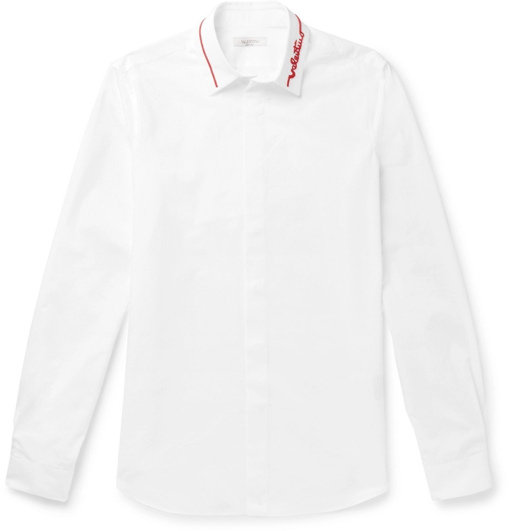 Photo: Valentino - Slim-Fit Logo-Embellished Cotton-Poplin Shirt - White