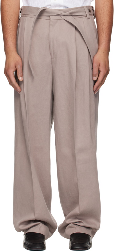 Photo: Hugo Taupe Fashion-Fit Front Pleat Belt Detail Trousers