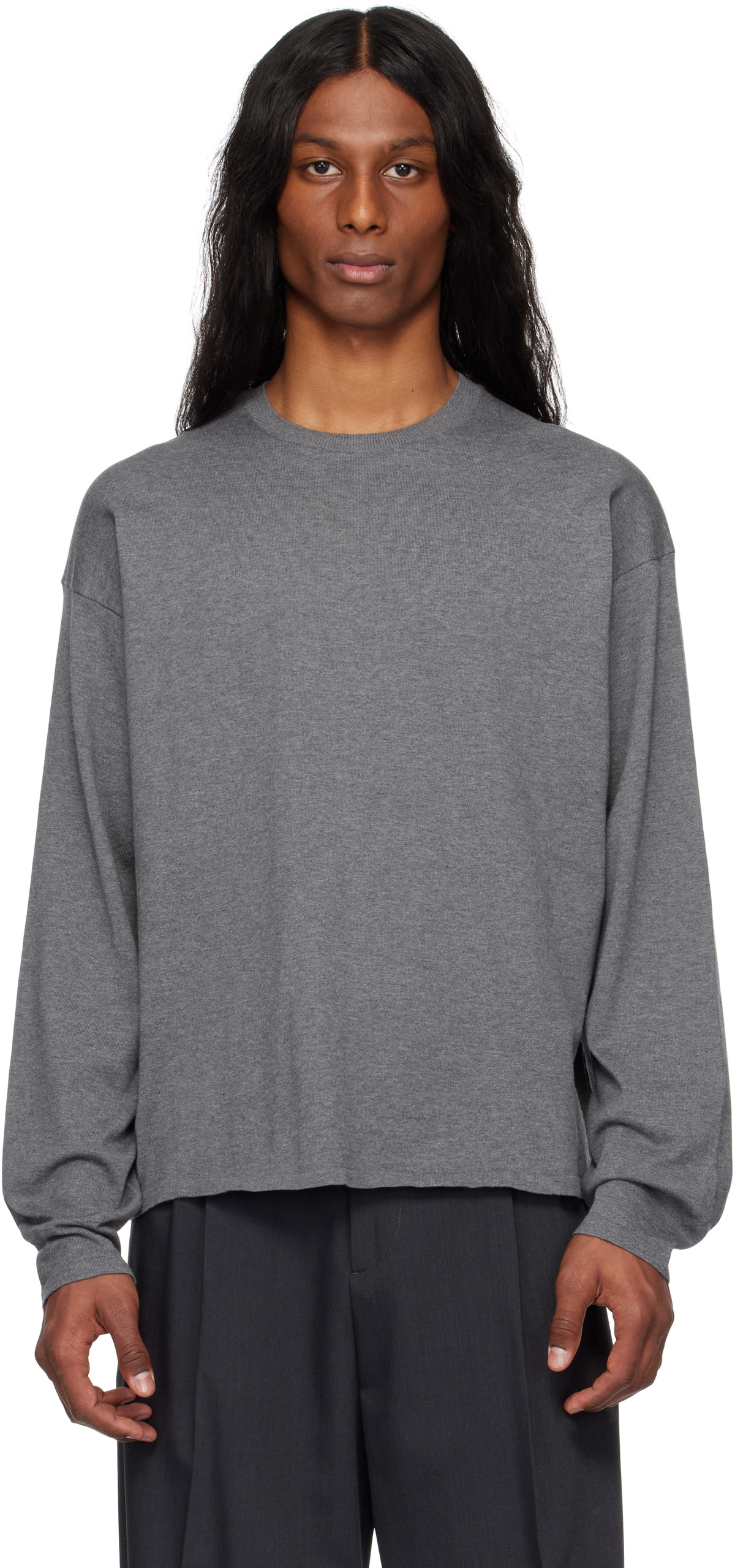 YLÈVE Gray Open End Cotton Pigment Dye Baseball T-shirt YLÈVE