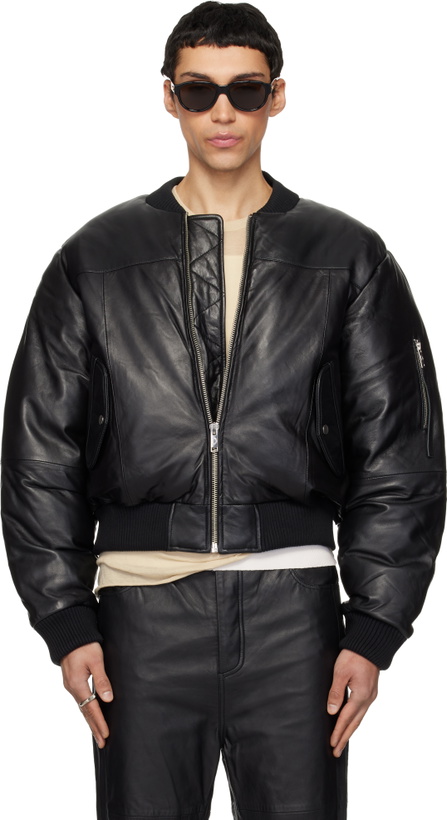 Photo: Deadwood Black Bofinger Padded Leather Bomber Jacket